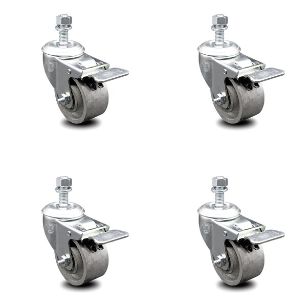 Semi Steel Swvl TS Caster w/RB w/3" Wheel&1/2" Stem-4 Swvl w/TTL BRK, 4PK